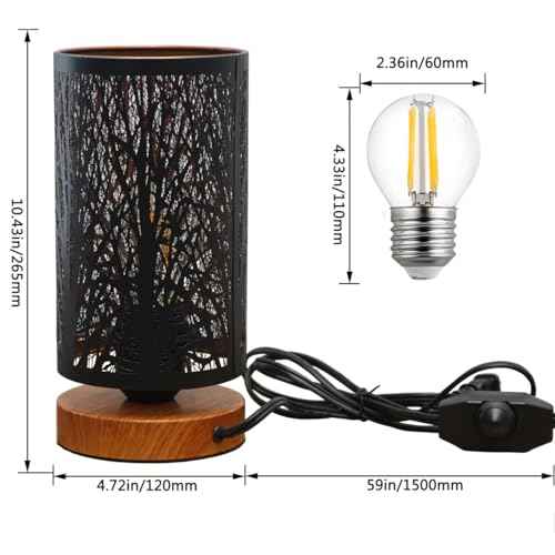 Small Industrial Table Lamps Dimmable, Bedside Lamps for Nightstand,End Table Side Desk lamp with Rustic Black Metal Cage Lampshade for Bedroom, Kids Room Living Room 2700K LED Bulb Included