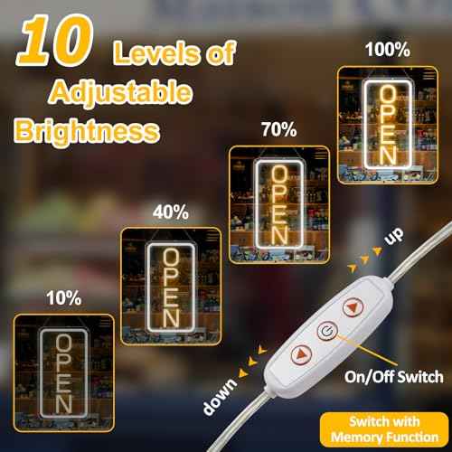 Open Signs for Business, 16''¡¿9'' Bright High Visibility Open Sign LED Powered by USB with ON/OFF Switch, Adjustable Brightness COB Open Signs for Bar Shop Coffee Salon Hotel Wall Window Storefront (Vertical)