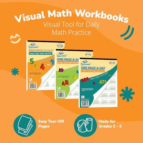 Channie¡¯s One Page A Day Single, Double & Triple Digit Math Worksheets for Pre-K to 3rd Grade Kids, Addition & Subtraction Workbook, Easy Tear-Off Pages, 3 Pack for Daily Practice
