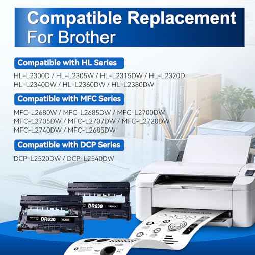 InkNI Compatible Drum (Not Toner) Replacement for Brother DR630 DR 630 Drum for HL-L2300D HL-L2320D HL-L2305W MFC-L2700DW HL-L2360DW HL-L2380DW DCP-L2540DW MFC-L2720DW Printer Black, 2-Pack