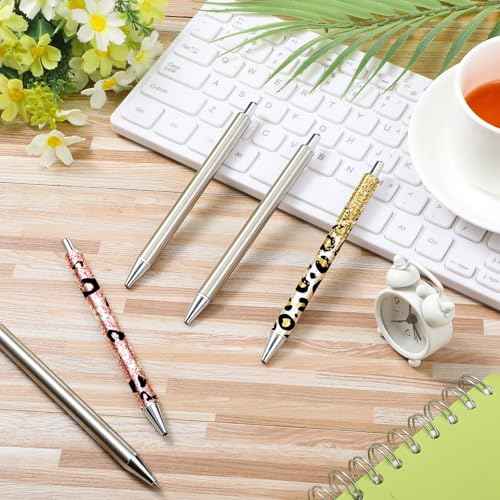 Qilery 50 Pcs Epoxy Stainless Steel Blanks Pen for DIY Back to School Glitter Metal Personalized Black Ink Pens for Classroom Office School Crafting Gift Business Office Student Teacher