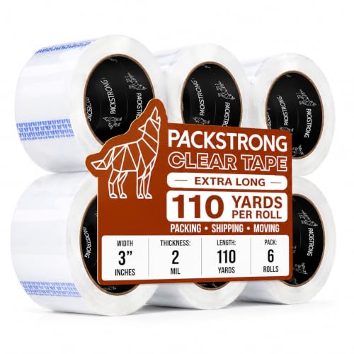 Packstrong Heavy Duty Packing Tape 3" x 2 Mil Thick, 6 Rolls, 110 Yards Each