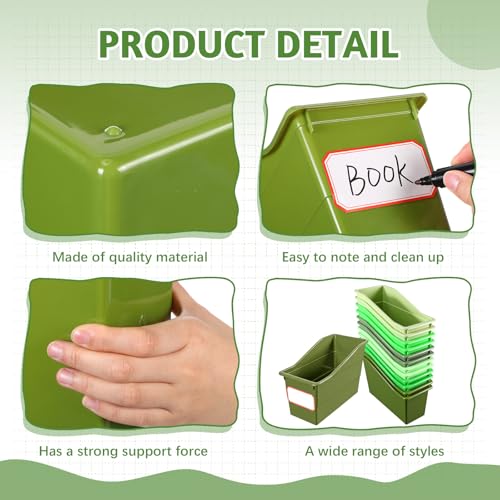 12-Pack Plastic Book Bins with Labels for Classroom & Office Storage