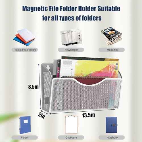 4PCS Magnetic File Holder - No Drilling Magazine Paper Document Holder, Hanging File Organizer for Refrigerators, Whiteboards & File Cabinets
