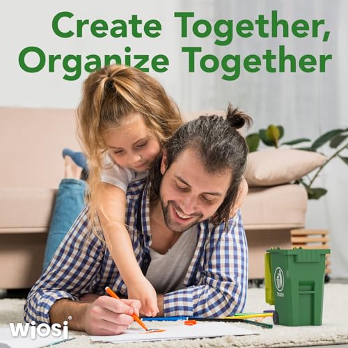 Wiosi Mini Trash Can and Pen Holder with Recycling Bin - Blue-Green, 5"