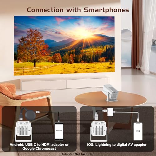 Mini Projector with Bluetooth, Electric Focus Portable Movie Projector with 270¡Æ Rotatable, 1080P HD Support, Auto Keystone, Compatible with Smartphone, TV Stick, Laptop, HDMI for Bedroom, Outdoor Use