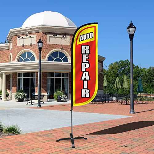 LookOurWay Feather Flag Auto Themed Complete Set with Poles and X-Stand Base, 5-Feet