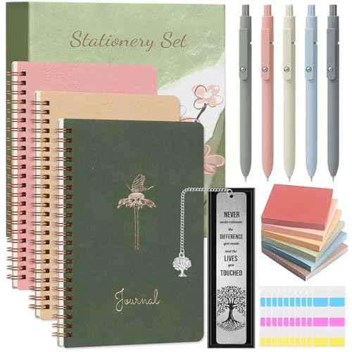 Stationery Gift Set, Bible Journaling Kit with 3PCS A5 Spiral Notebooks, Gel Pens, Steel Bookmark, Sticky Notes & Tabs, Gift Box - Aesthetic Desk Accessories Office Supplies for Women