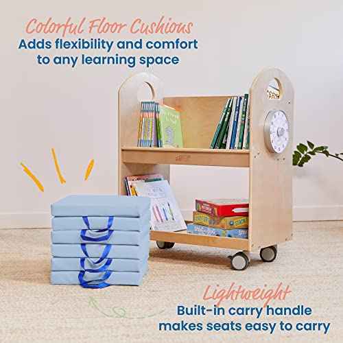 ECR4Kids SoftZone Floor Cushions, Square, Flexible Seating, Powder Blue, 6-Piece