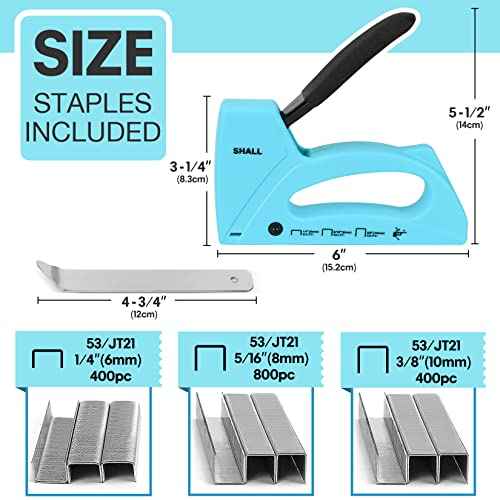 SHALL Light Duty Staple Gun for Wood - Upholstery Staple Gun with 1600pcs JT21 Staples 1/4, 5/16, 3/8 inch and Staple Remover - Fabric Stapler Gun for Crafts, DIY, Decoration