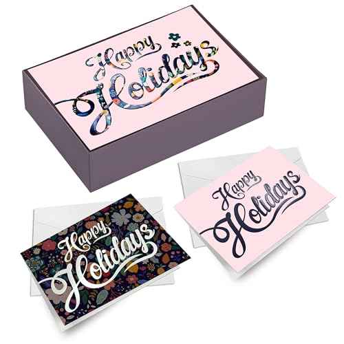 easykart labels 54 Happy Holidays Cards with Envelopes, 7.25 x 5.5 Merry Christmas New Year Wishes Cards with Seal Stickers For Friends, Family and loved Ones