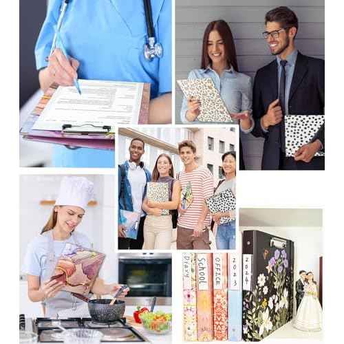 3 Ring Binder 1 Inch, Three Ring Binders Organizer with Clipboard, 5-Tabs Pockets Dividers, Plastic Folder, 18 Divider Stikers, BVSSX Pretty Binder with Pen Loop (Black Weeds, Letter Size)