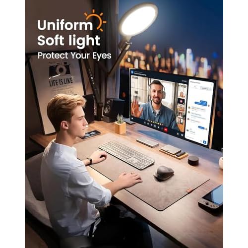 Clamp Desk Light,Eye-Care Office Desk Lamp with USB Charging Ports, 1200LM 5 Color Temp Dimmable Swing Arm Desk Light for Home Office, Computer Monitor, Video Conference & Zoom Meetings