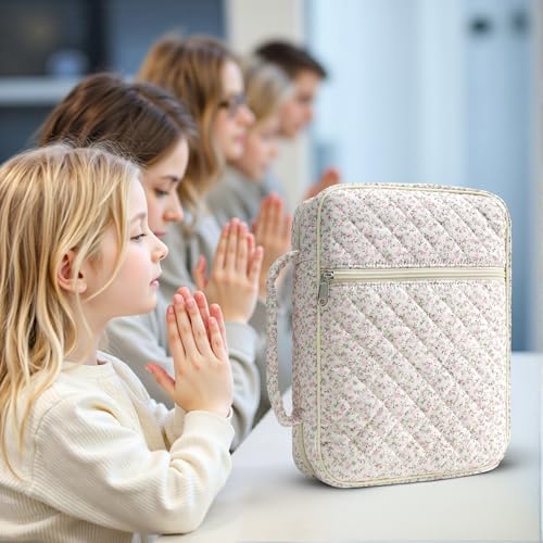 Pink Floral Bible Cover Case for Women - Quilted Large Tote Organizer for Girls & Teens