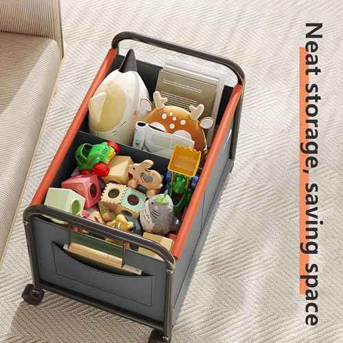 Children's toy Organizer With Wheels for Bedrooms, toy Rooms, Playrooms can hold toys, Books, Clothes, Snacks with 360¡Æ Steering Wheels Metal and Oxford Cloth toy Boxes£¨Gray Medium size£©