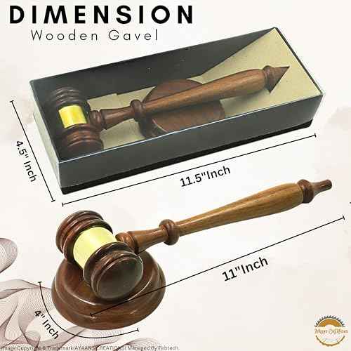 AYAANS Premium Wooden Judge's Gavel Set with Sound Block, Brass Band, and Transparent Gift Box ? Ideal for Courtrooms, Ceremonies, Lawyers, and Auctions