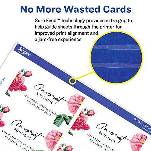 Avery Printable Business Cards with Sure Feed Technology, 2" x 3.5", White, 100 Blank Business Cards, Inkjet Printer Paper (28371)