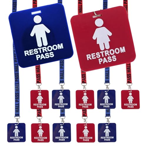 12 Pack School Bathroom Pass Lanyards for Boys & Girls Classroom Use