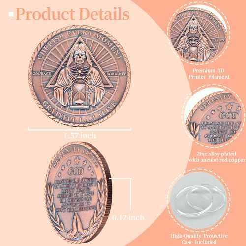 50Pcs Serenity Prayer Memento Mori Coin - Metal Skull Sobriety and Encouragement Challenge Coin - Memento Vivere Reminder Token - Stoic Reminder Accessories for Daily Stoic Practice