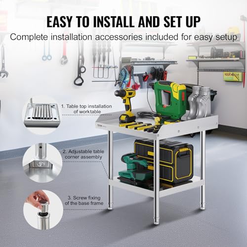 VEVOR Stainless Steel Work Table 24x24x26 Inch Commercial Food Prep Station with Backsplash