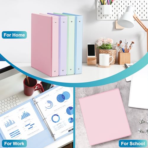 SUIN 1 Inch Colorful View Binders with Pockets - Pastel Blue, Green, Purple & Pink, PVC-Free, Durable Office & School Organization