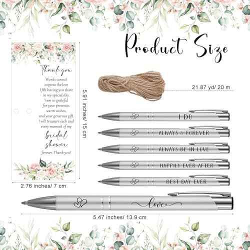50 Sets Bridal Shower Favors for Guests Wedding Pens Bulk with Thank You Cards Bridal Shower Retractable Ballpoint Pen for Guest Gifts Game Prizes Wedding Souvenirs