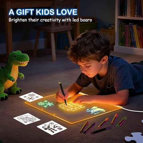 LumiBoard LED Drawing Board for Kids, 13.7"x10" Light Up Acrylic Dry Erase Led Note Board with Colors, Doodle Glow Board with Stand, Magic Drawing Tablet as Christmas & Birthday Gifts for Girls Boys