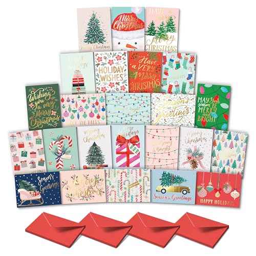 Sweetzer & Orange Holiday Greeting Cards ? Set of 24 Boxed Christmas Cards with Envelopes ? 24 Unique Designs with Gold Foil ? 4.25x5.75 Assorted Holiday Cards ? Red Envelopes
