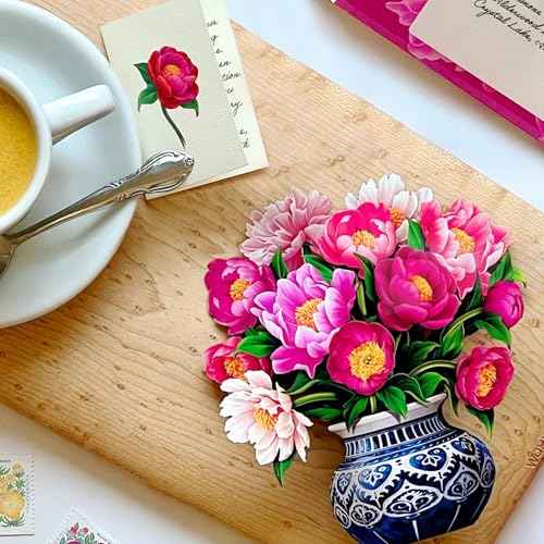 Freshcut Paper Pop Up Cards, Mini Peony Paradise, 6 Inch Mini Sized Forever Flower Bouquet 3D Popup Greeting Cards, Birthday Cards, Thank You Card, Blank Notecard & Envelope