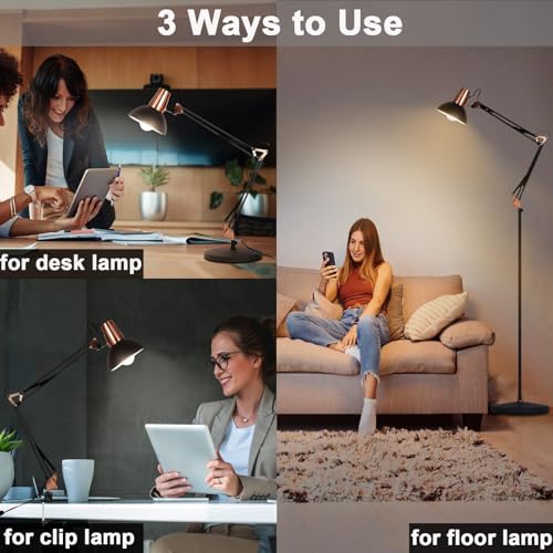 FIRVRE LED Floor Lamp with Remote Control, Dimmable Industrial Floor Light, 3 Usage Modes - Floors Lamp, Table Lamp and Clip Lamp,Pole Lamp for Living Room, Bedroom, Office (LED Bulb Included)