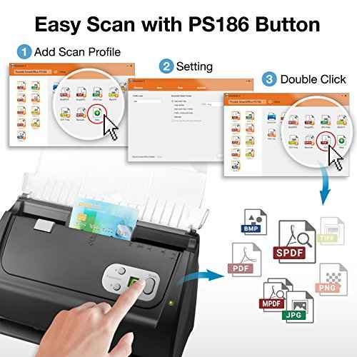 Plustek PS186 Desktop Document Scanner, with 50-Pages Auto Document Feeder (ADF). for Windows 7/8 / 10/11 (Intel/AMD only)