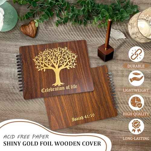 TEJSA Wooden Funeral Guest Book ? Memorial Sign-in Book for Funerals & Celebration of Life ? Guest Book for Memorial Service ? Includes Keepsake Box, Cards, Pen & Sign ? Premium Funeral Memory Book