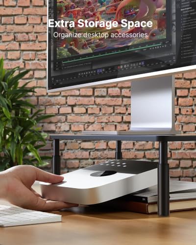 Black HUANUO Adjustable Monitor Stand Riser with 3 Heights & Airflow Vents