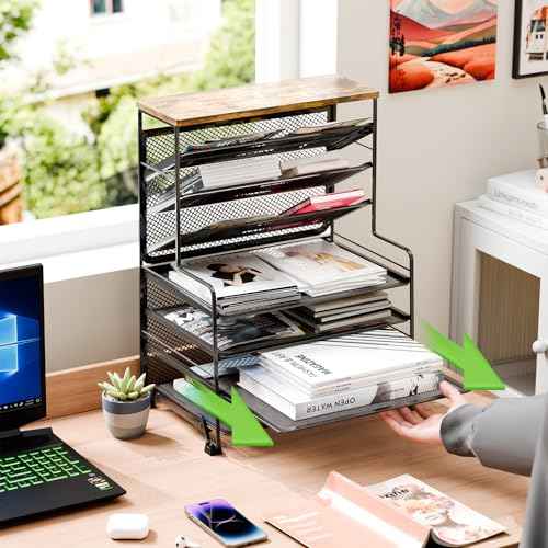Simple Trending 8 Tier Desk File Organizer, 2 Pack Letter Tray Paper Organizer, Mesh Desk Accessories File Folder for Office, Home or School, Black