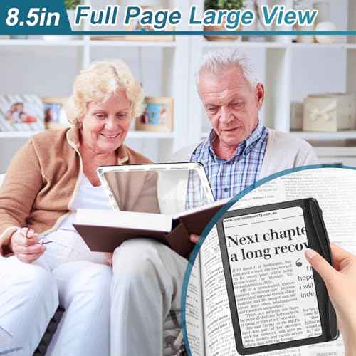 5X Magnifying Glass for Reading, Large Bright LED Lighted Full Page Magnifier, Lightweight Rectangular Handheld Magnifier with Light for Reading Small Prints for Seniors, Low Vision