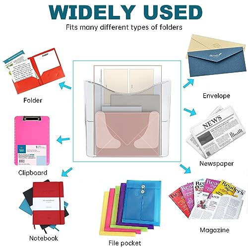 PAG 6 Pockets Wall File Holder Clear Acrylic Hanging File Organizer for Office and Home, Vertical