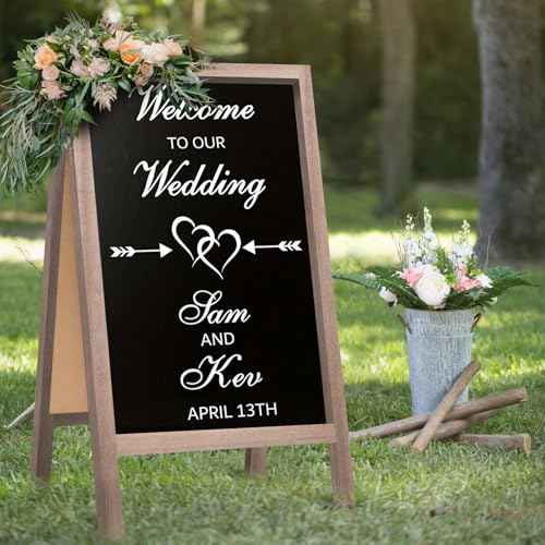 TEAKMAMA Extra Large Wooden 40x22 Chalkboard, Double-Sided Sidewalk A Frame Chalkboard Sign, Sturdy Sandwich Board for Restaurant, Business or Wedding, Grey