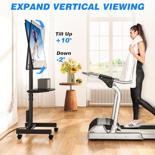 Rfiver Rolling TV Stand with Power Outlet for 13-50 Inch TVs, Tilting and Rotating Mobile TV Cart up to 55 lbs, Portrait to Landscap, Height Adjustable TV Floor Stand with Shelf, Max VESA 200x200mm