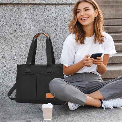 Barsine Laptop Tote Bag for Women - Large Work Bag with Multiple Pockets & Compartment, Cute Canvas Purse with Shoulder Strap