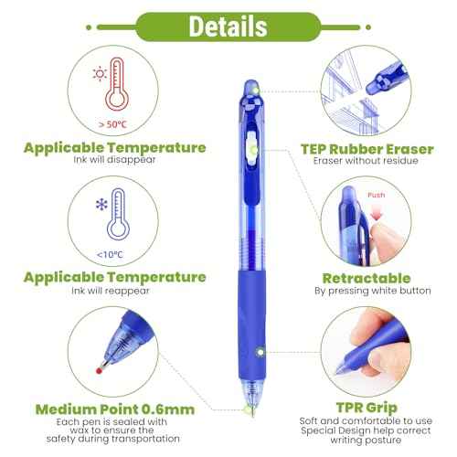 Erasable Pens 0.7mm - Black & Blue Gel Ink, Quick-Drying, Comfort Grip Writing Pens for School, Office, Exams - Gift Set for Students, Kids & Artists
