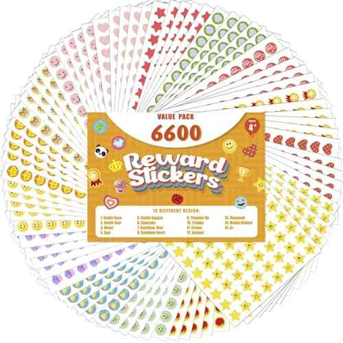 Student Reward Stickers£¬Teacher Essentials, Teacher Supplies£¬6600PCS Incentive Stickers£¬75 Sheets of 15 Different Incentive Stickers£¬Star Stickers, Star Shaped Stickers (Coloration-1)