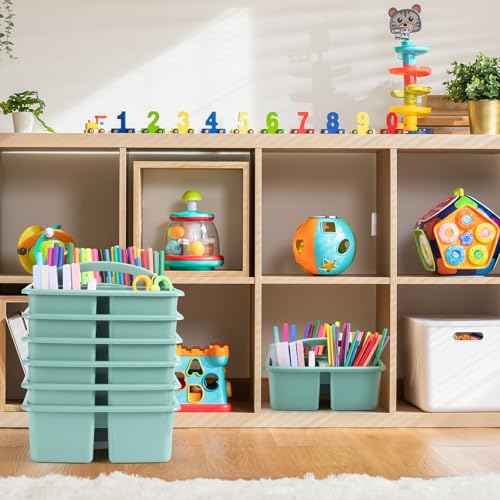 12 Pcs Classroom Caddy with 3 Compartment - Multipurpose Portable Plastic Storage Table Caddies with Handles for School Home Office Organizer(Green)
