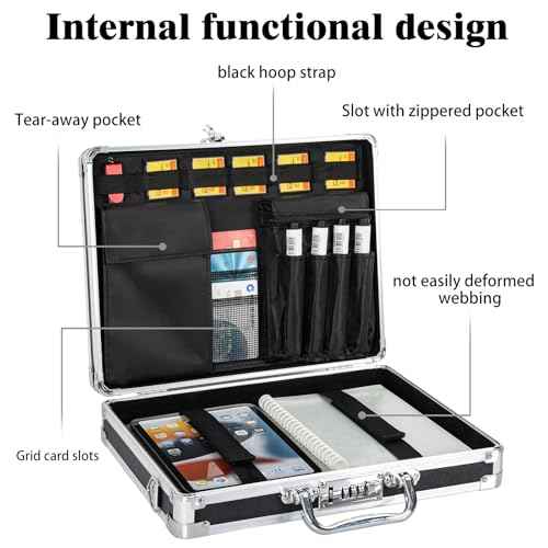 Aluminum Briefcase, Key Lock Clipboard Storage Box, Lockable Storage Case with Foot pad and Corner Protectors, 13x 10x 2.75 inch