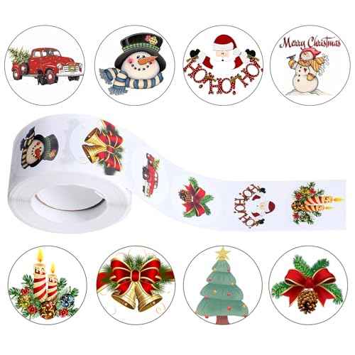 Christmas Stickers Merry Christmas Stickers for Cards Crafts Gifts, 500 Pcs Happy Holidays Sticker for Envelopes 1.5" Small Xmas Envelope Seals Sticker Roll for Gift, Boxes, Round (Christma)