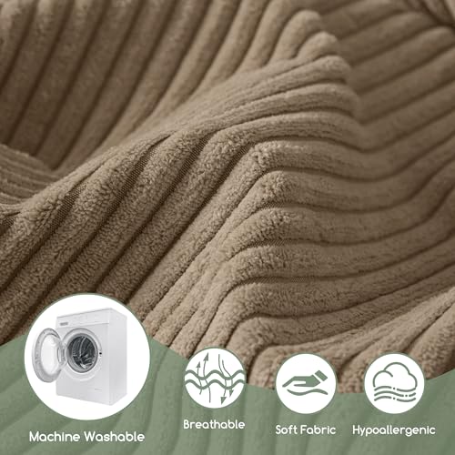 HIGOGOGO Corduroy Recliner Chair Cushion with Lumbar Support Pillow Soft Non-Slip 4" Thick Seat Pad Prevent Buttocks & Back Pain in Seniors (Brown, 12" Backrest)