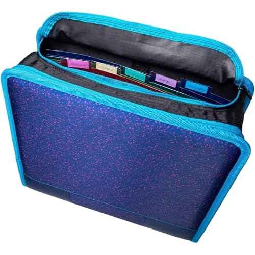 Case-it Mighty Zip Tab School Zipper Binder | 3-Inch O-Rings, 600-Sheet Capacity, 5-Subject Expanding File Folder, Multiple Pockets & Storage Organizer, Shoulder Strap | D-146 Monster Design Purpal