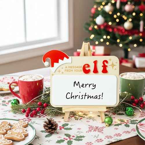 Eartim Christmas Elves Sign - 1Set Elves Message Board with Foldable Wood Tripod Easel Black Marker Dry Erase Whiteboard Home Table Decor Kids Birthday Christmas Gift Holiday Keepsake Xmas Party Favor