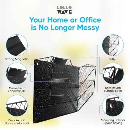 Magnetic File Organizer - 3 Tier Wall Document Storage - For Filling Cabinets, Refrigerators and Work Stations-Complete with 5 Pack of Folders
