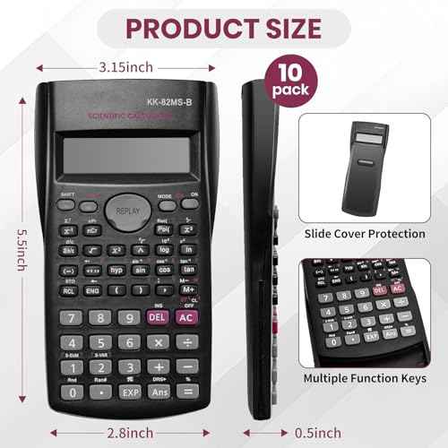 10 Pack Scientific/Engineering Calculator, 2 Line Display, Black, Fraction & Complex Number Calculations, Ideal for Students & Professionals