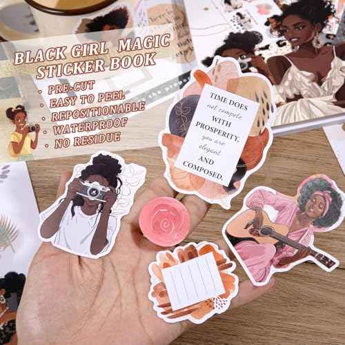 Black Girl Decal Stickers Book For Planners, Calendars, Journals, Vision Boards, Projects, Laptop & Water Bottles ? Premium Quality, Hand Drawn, Waterproof ? Scrapbook Accessories For Women - 24 Pages